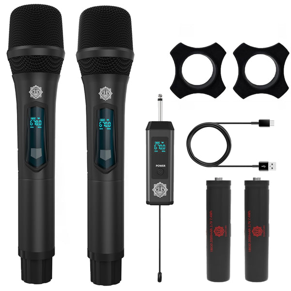 DIGIMORE UHF Dual Wireless Microphone | 36 Channels | 200ft Range| 8Hrs Battery Life| Type-C Charging |Perfect for Singing, Karaoke & Live Performances (D-350 Pro)