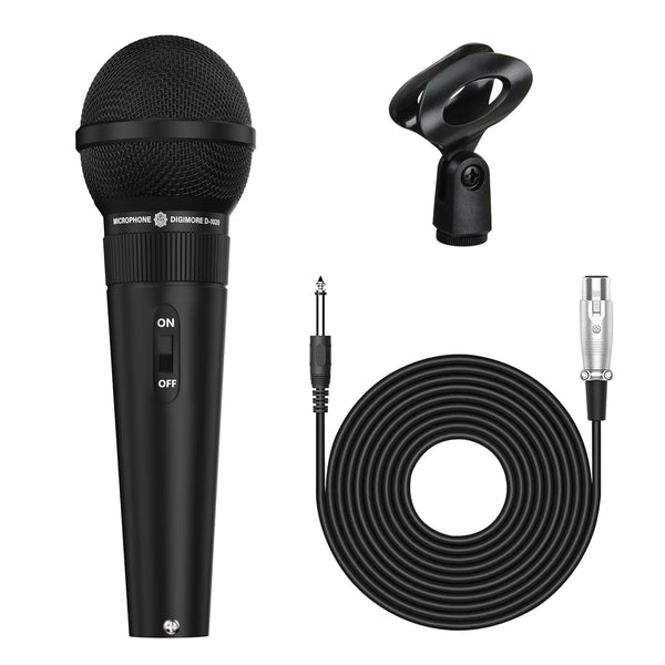 DIGIMORE Super-Cardioid Dynamic Microphone | Wired Mic with 20ft XLR Cable & Mic Holder | for Vocals, Singing, Karaoke, Live Performance, Studio, PA System, Stage, Recording (D-1020)