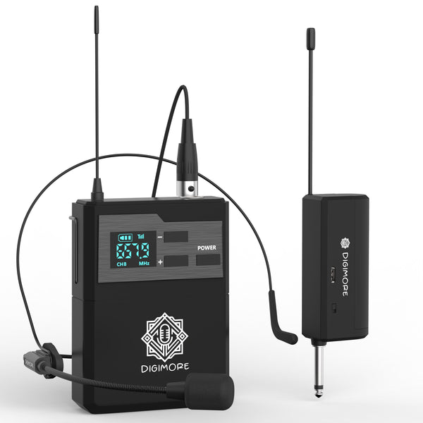 DIGIMORE Cordless Headset Mic | 3-Pin Mini XLR Port | 5Hrs Battery Life |150ft Range | <5ms Latency | 2400 MHz mic Ideal for Karaoke, Conferences, Stage, Weddings, Churches (D-341S)
