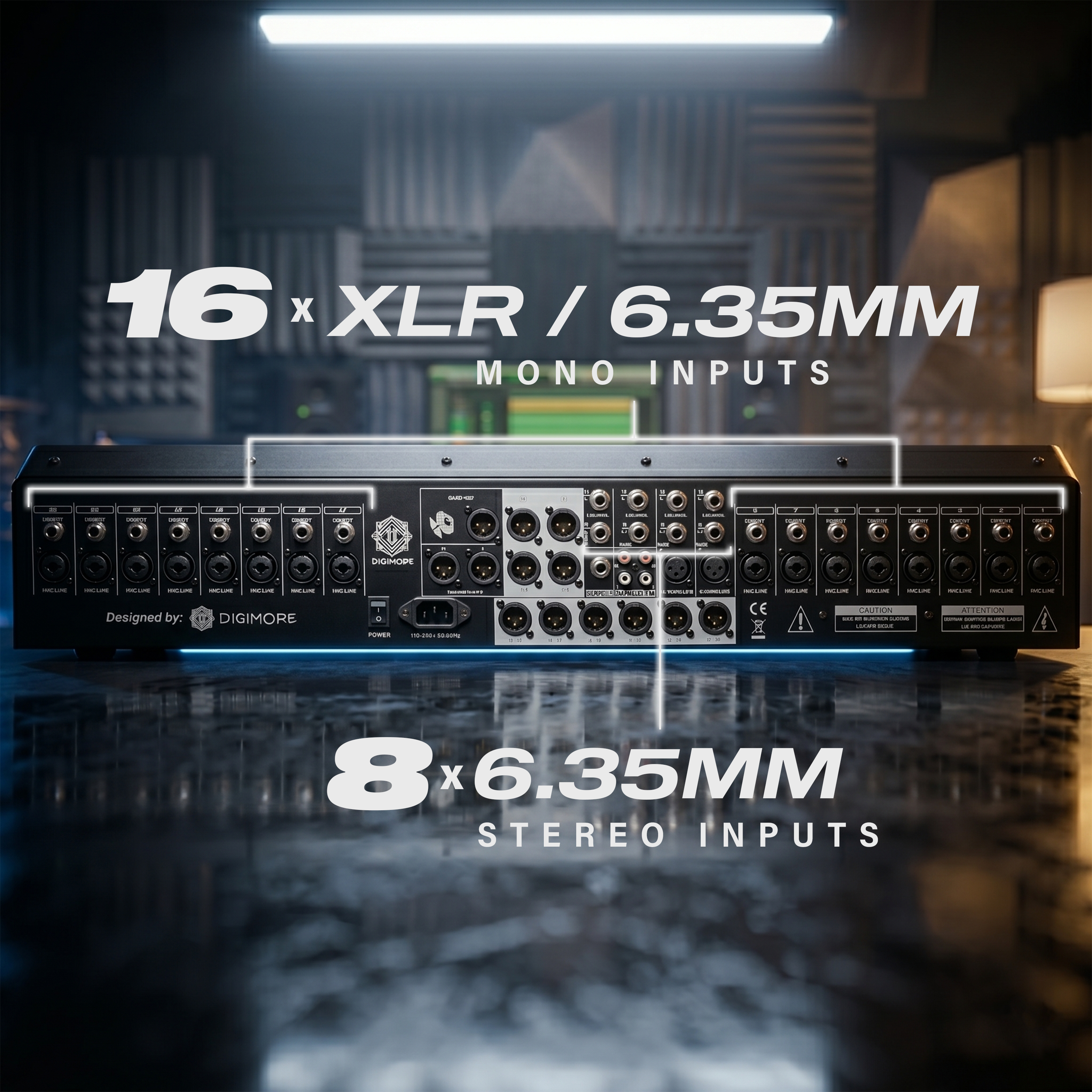Digimore 24-Channel Audio Mixer | 6 Aux, 4 Groups & 1 Bass XLR Output | Pre/Post Control | Mute & 48V Phantom Power | 99 DSP Effects | BT 5.4/USB/PC Recording | Ideal for DJ & Live Events (D-2024)