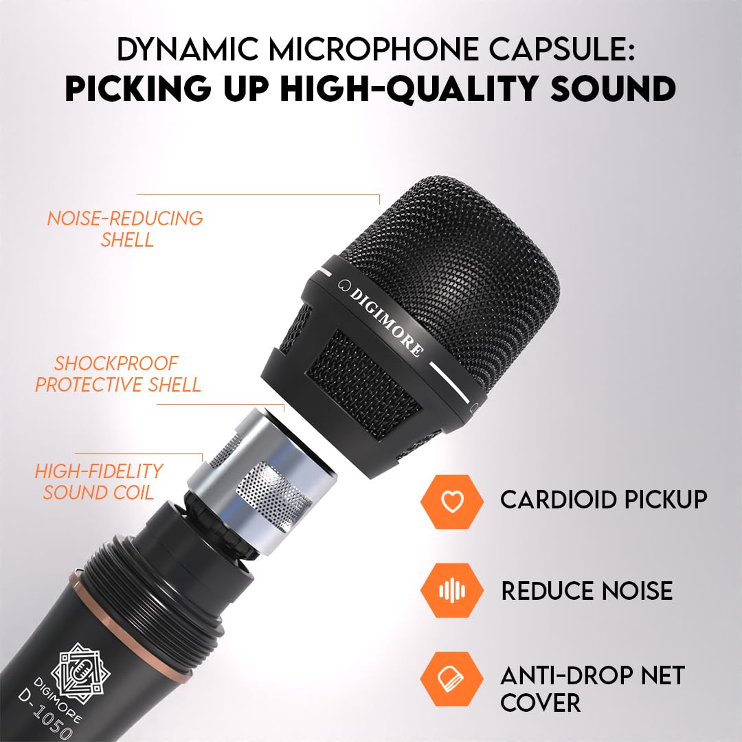 Digimore Supercardioid Dynamic Microphone | Metal Capsule | 20ft XLR Cable | Ideal for Vocals, Singing, Karaoke, Announcements, Live Performances (D-1050)