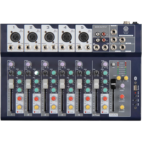 DIGIMORE 7 Channel Audio Mixer, Mixing Console with USB Audio mp3 and 48V Phantom Power, Stereo Equalizer, Ideal for Stage, Live Gigs, and Karaoke (D-255)