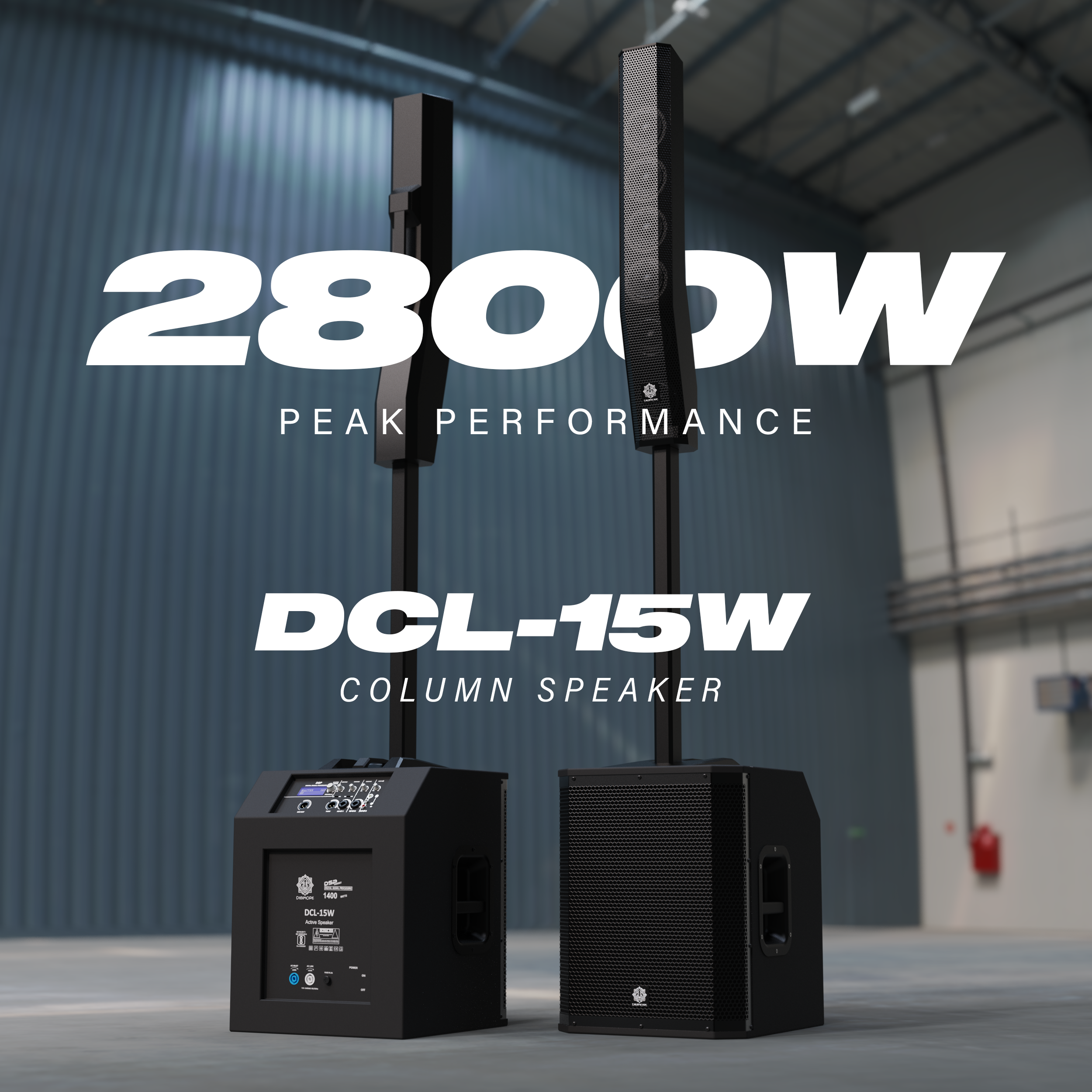 DIGIMORE 2800W Portable Column Line-Array with 15" Powered Subwoofer | Bluetooth v5.4 & TWS | 4 DSP Modes | 2 XLR/6.35mm Input Ports | Ideal for DJ, Live Events & Performances (DCL-15W)