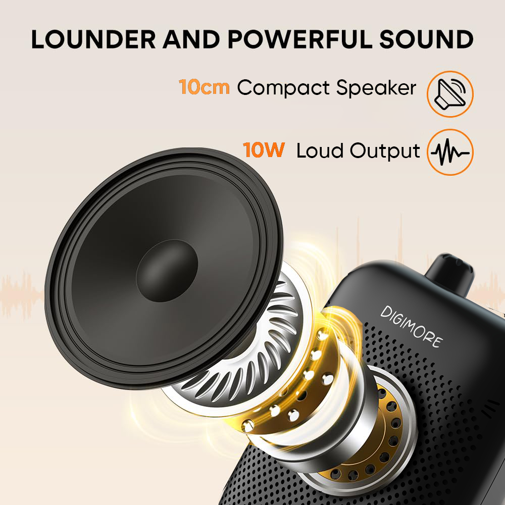 DIGIMORE 10W Voice Amplifier w/Collar Mic for Teachers | 12Hrs Battery | BT 5.4 | in-Built Noise Reduction | Wireless Collar Mic for Guides, Fitness, Announcements, Schools & Colleges (D-1200 Collar)