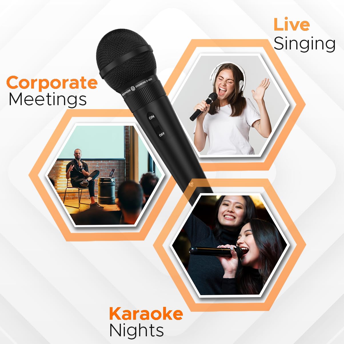 DIGIMORE Super-Cardioid Dynamic Microphone | Wired Mic with 20ft XLR Cable & Mic Holder | for Vocals, Singing, Karaoke, Live Performance, Studio, PA System, Stage, Recording (D-1020)
