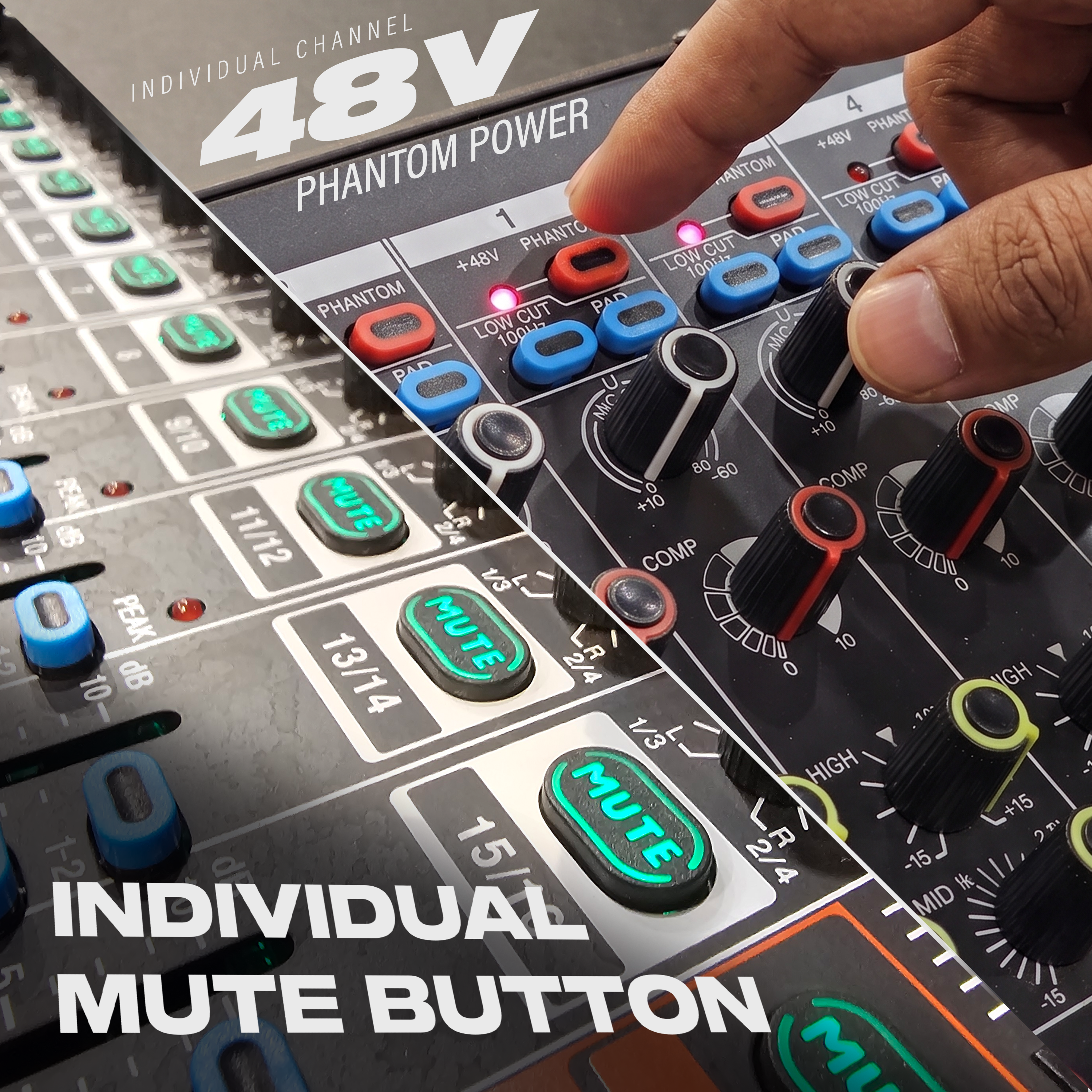 Digimore 16-Channel Audio Mixer | 6 Aux, 4 Groups & 1 Bass XLR Output | Pre/Post Control | Mute & 48V Phantom Power | 99 DSP Effects | BT 5.4/USB/PC Recording | Ideal for DJ & Live Events (D-2016)