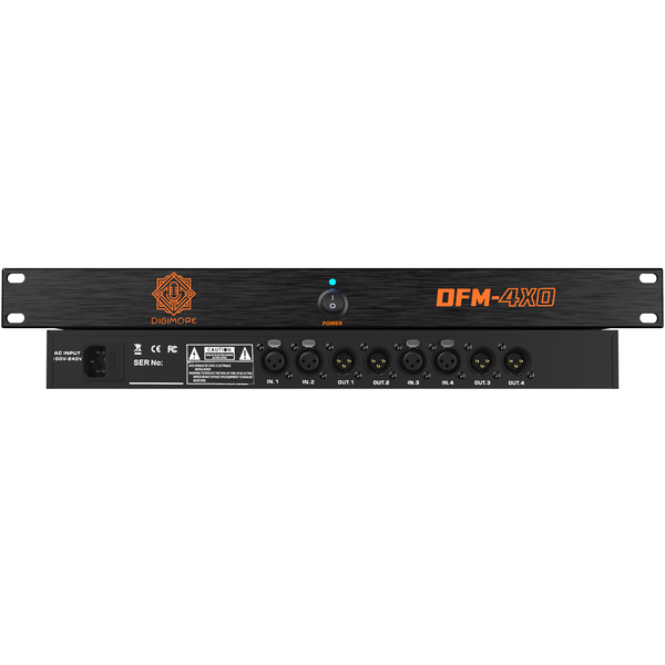 DIGIMORE Anti-Feedback Processor w/ 4 Mic Ins | Anti-Noise Chip | 150Hz-15kHz Freq. Shift | Transformer Based | Inbuilt Gain Boost | Feedback Manager for PA System, Stage Shows & Conferences (DFM-4XO)