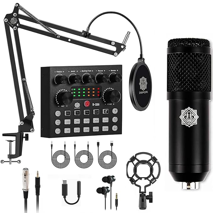 DIGIMORE Condenser Mic for Singing with V8 Sound Card | Condenser Microphone Kit | Voice Changer | Studio Recording Equipments Full Set, Voice Recorder Mic, Karaoke, Gaming, Podcast & Lecture (D-430)