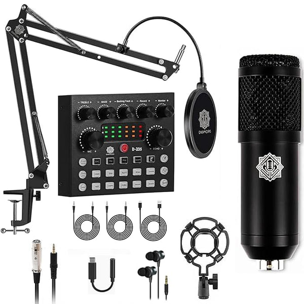DIGIMORE Condenser Mic for Singing with V8 Sound Card | Condenser Microphone Kit | Voice Changer | Studio Recording Equipments Full Set, Voice Recorder Mic, Karaoke, Gaming, Podcast & Lecture (D-430)