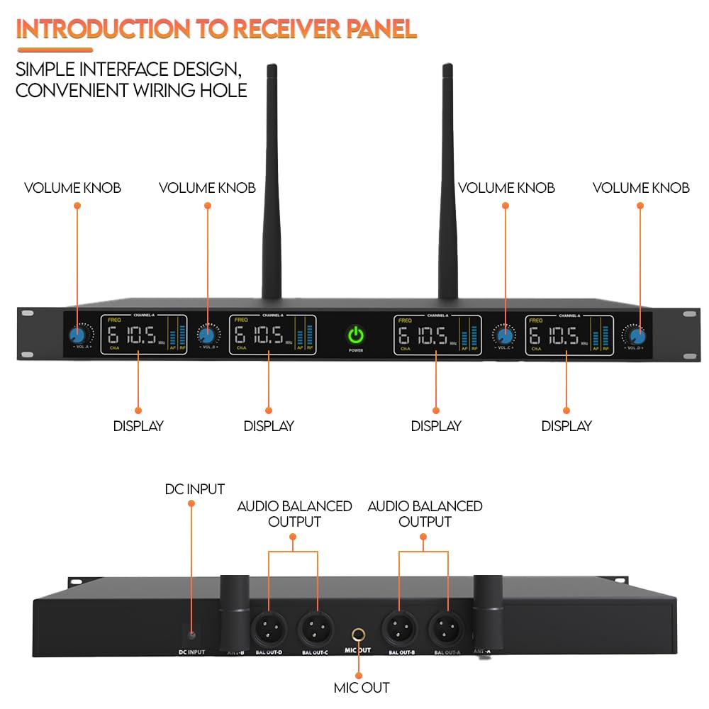 DIGIMORE UHF Wireless Desktop Gooseneck Microphone | 18" Podium Microphone | 120 Channels | 300 Feet Range | Meetings, Video Conferences, Streaming Lectures, Social Events (D-640)