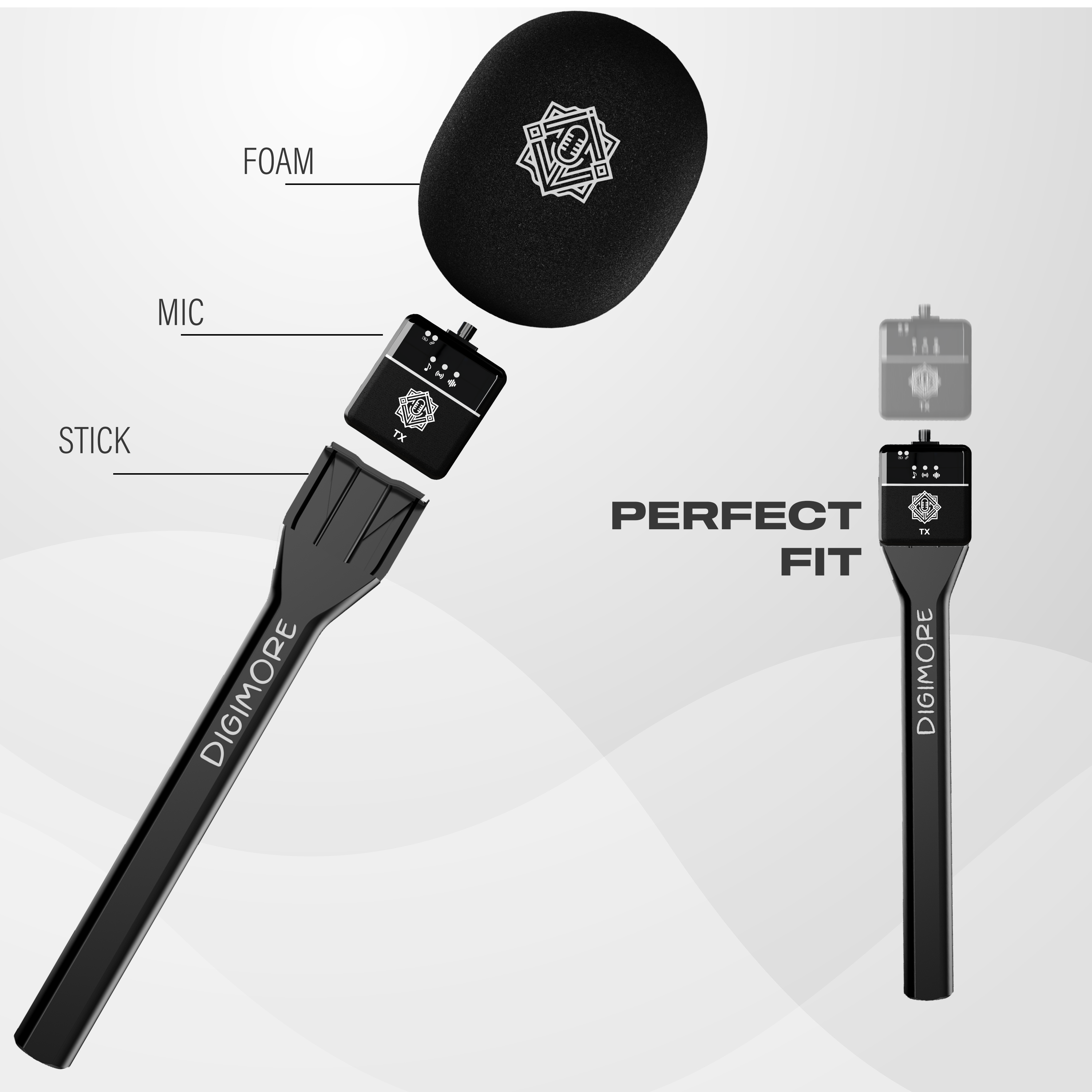 DIGIMORE Wireless Handheld Microphone Stick | Portable Plug & Play Mic with Windproof Sponge | Clear Sound, Long Range | Ideal for Live Shows, Interviews & Vlogging (D-180)