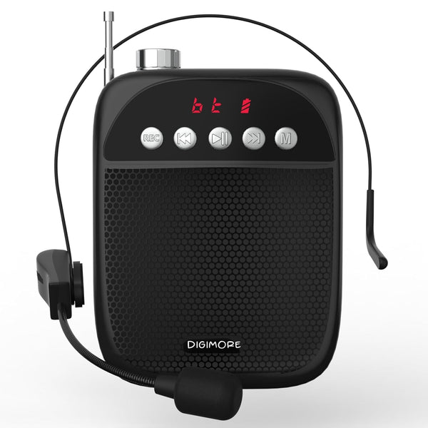 DIGIMORE Wireless Portable Voice Amplifier | 10W Speaker w Head Mic | BT 5.0, USB MP3, FM, TF Card & Recording Feature | 10Hrs Battery | for Tour Guides, Yoga, Fitness Instructors, Colleges (D-1230)