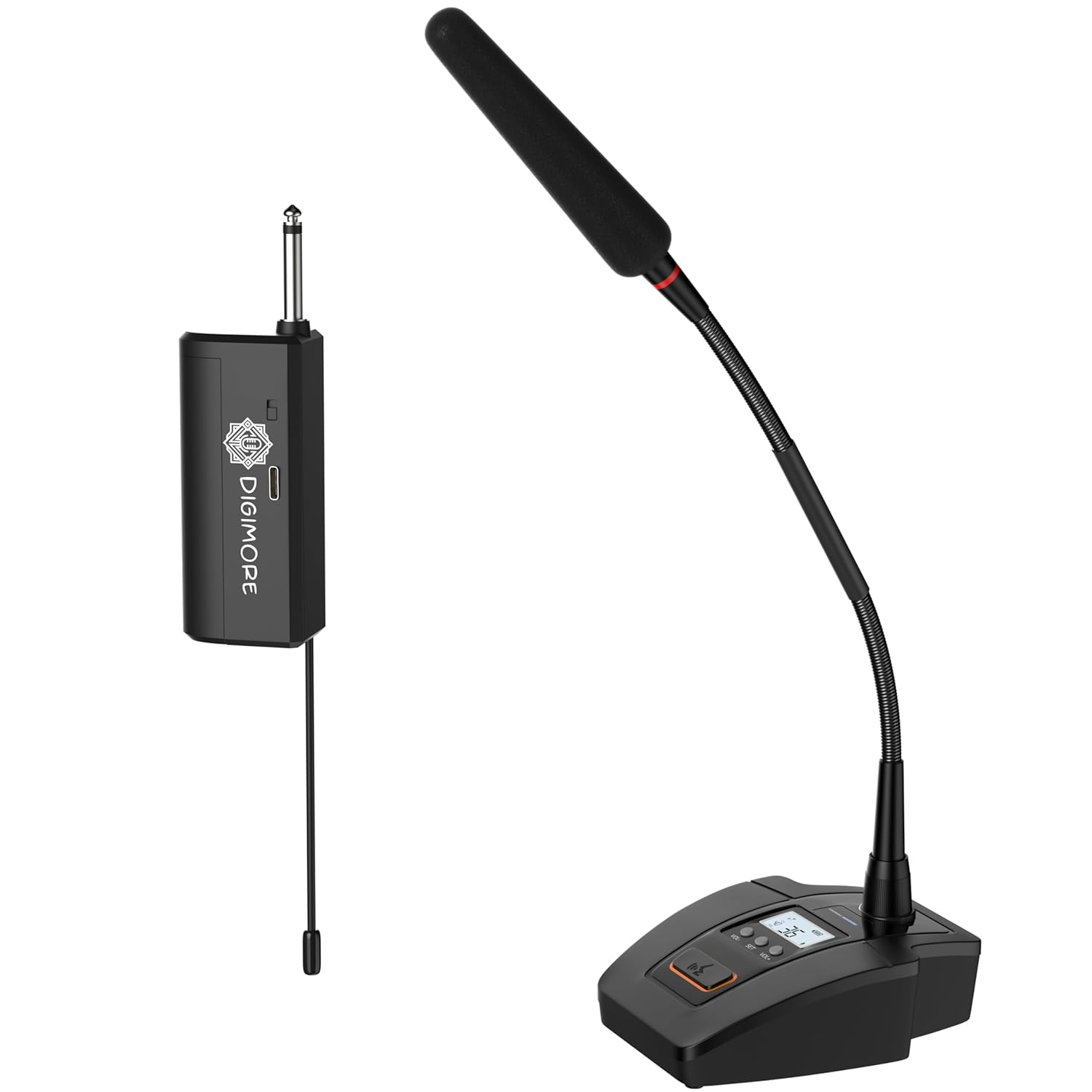 DIGIMORE UHF Wireless Gooseneck Microphone System | 24″ Adjustable Desktop Mic | 160 ft Range | 36 Channels | Ideal for Meetings, Lectures & Broadcasting (D-605)