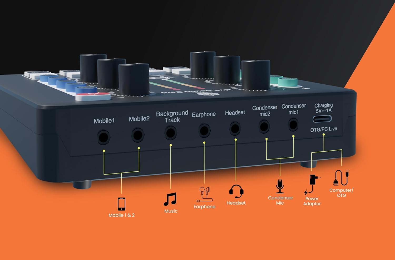 DIGIMORE Audio Mixer | Live Sound Card | Audio Interface with DJ Mixer Effects and Voice Changer, Podcast Production Studio Equipment, Prefect for Streaming Singing Gaming (D-220)