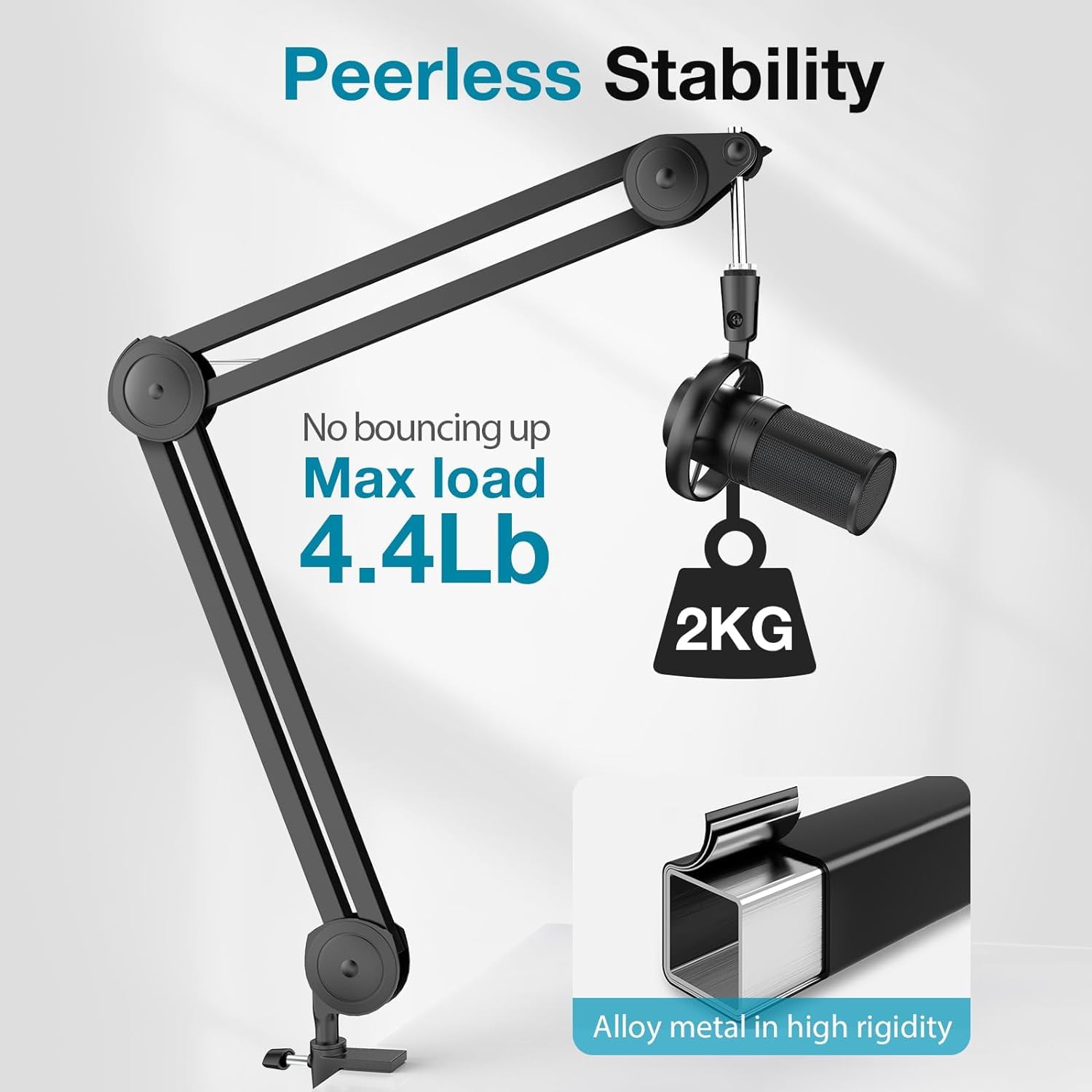 DIGIMORE Heavy Duty Microphone Stand - Adjustable Scissor Boom Arm With Suspension Holder and Mic Clip for Blue Yeti Snowball and Nano Dynamic & Condenser Mics (D-120)