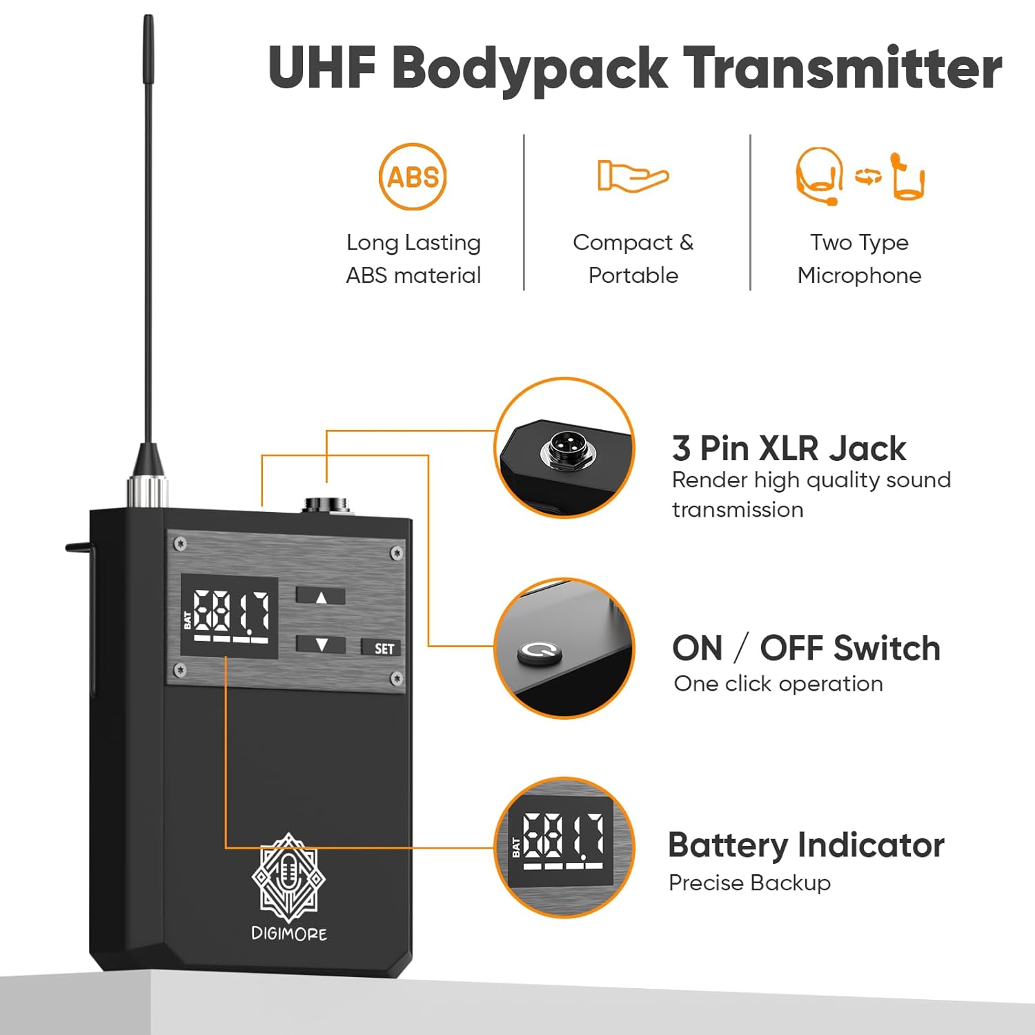 DIGIMORE UHF Wireless Microphone System | 72 Channels | 350 ft Range | 2X Lavelier Mic | Metal Body | PA System, DJ, Stage, Church, Karaoke, Speech, Singing (D-395 LL)