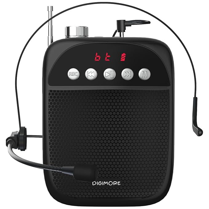 DIGIMORE Portable Voice Amplifier | 10W Loud Speaker w Head Mic | BT 5.0, USB MP3, FM, TF Card & Recording Feature | 10Hrs Battery Life | for Tour Guides, Yoga, Fitness Instructors, Colleges (D-1220)