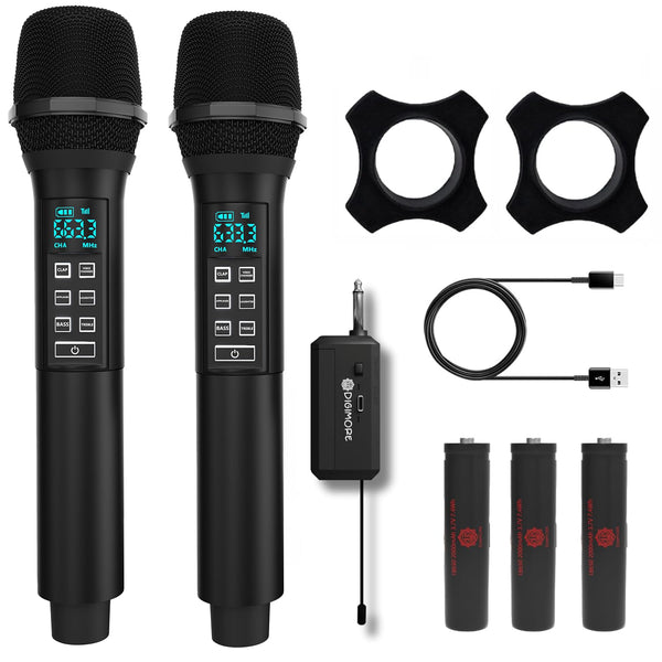 DIGIMORE UHF Dual Wireless Microphone System with in-Built Sound Card | Voice Change, Echo, Bass Etc. | 150ft Range | for House Parties, Outdoor Party, Singing, Classroom (D-356)