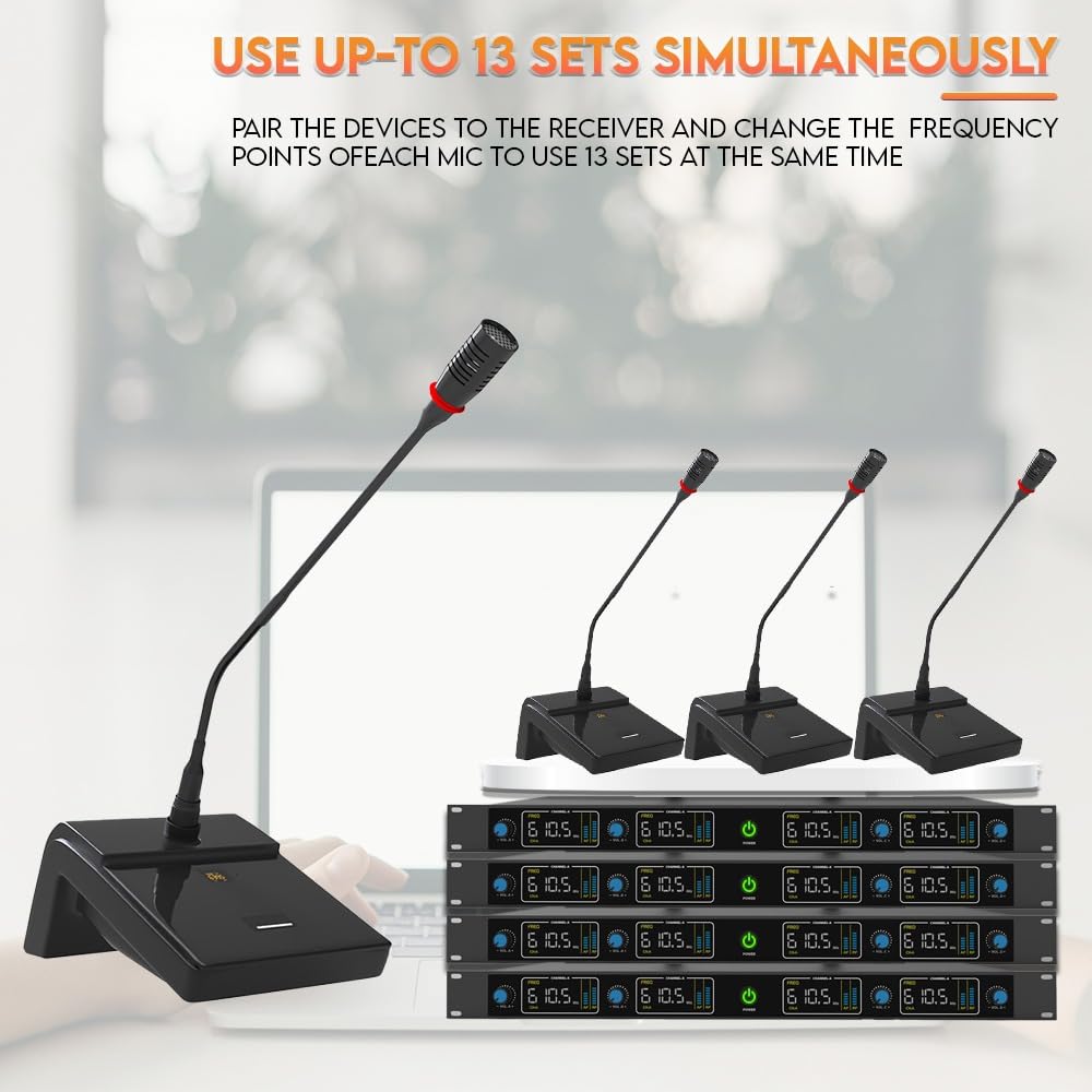 DIGIMORE UHF Wireless Desktop Gooseneck Microphone | 18" Podium Microphone | 120 Channels | 300 Feet Range | Meetings, Video Conferences, Streaming Lectures, Social Events (D-640)