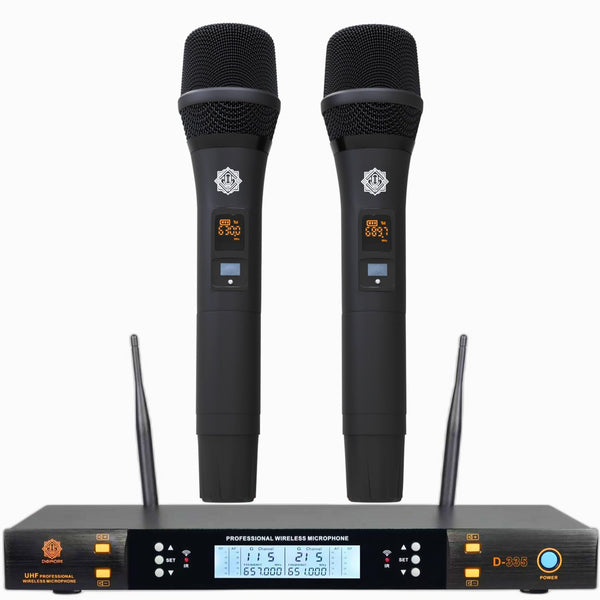 DIGIMORE Dual UHF Wireless Microphone System | 200 Channels | 36 Sets | 328ft Range | IR Blaster | XLR & 6.35mm Output | Flight Case | For Live Performances, Karaoke, Public Speaking, Churches (D-335)