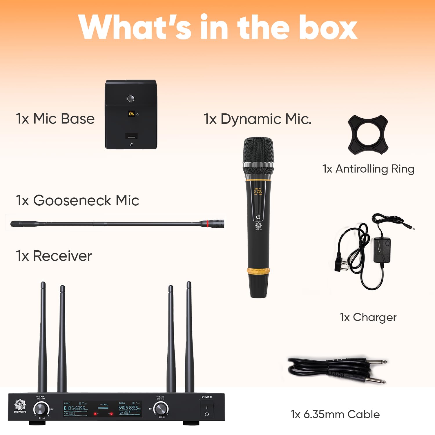 DIGIMORE UHF Wireless 18" Desktop Gooseneck & One Handheld Microphone | 60 Channels | 300 Feet Range | Meetings Video Conferences, Streaming Lectures (D-620)