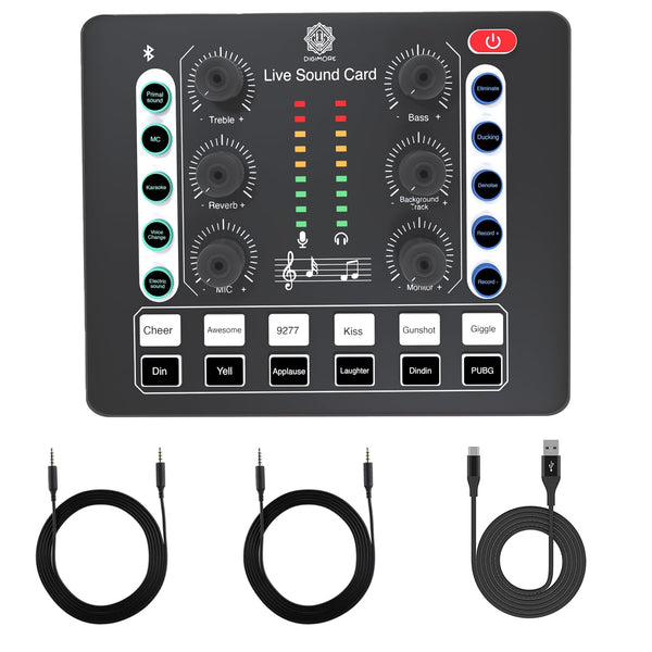 DIGIMORE Audio Mixer | Live Sound Card | Audio Interface with DJ Mixer Effects and Voice Changer, Podcast Production Studio Equipment, Prefect for Streaming Singing Gaming (D-220)