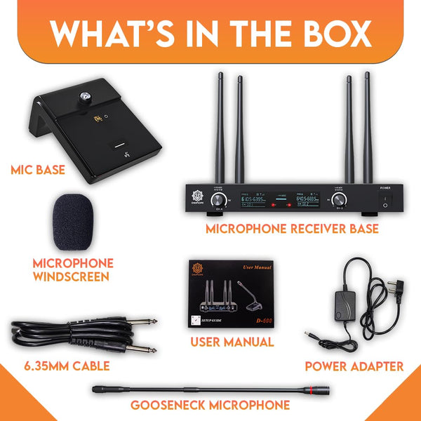 DIGIMORE UHF Wireless Desktop Gooseneck 18" Podium Microphone | 30 Channels | 300ft Long Range | XLR Output | Best for Meetings, Video Conference Microphone, Streaming Lectures (D-600)