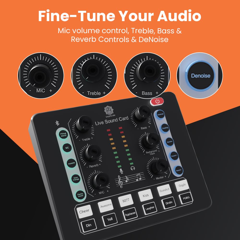 DIGIMORE Audio Mixer | Live Sound Card | Audio Interface with DJ Mixer Effects and Voice Changer, Podcast Production Studio Equipment, Prefect for Streaming Singing Gaming (D-220)