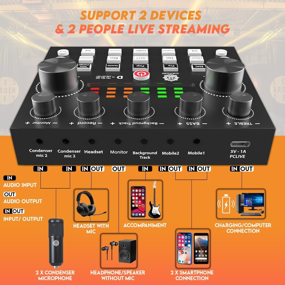 DIGIMORE Condenser Mic for Singing with V8 Sound Card | Condenser Microphone Kit | Voice Changer | Studio Recording Equipments Full Set, Voice Recorder Mic, Karaoke, Gaming, Podcast & Lecture (D-430)