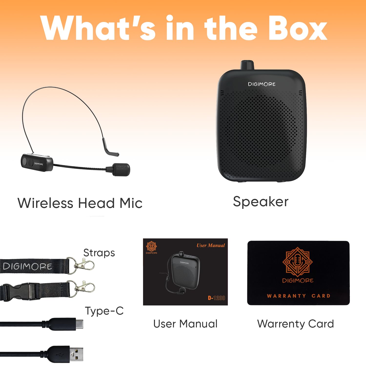 DIGIMORE Wireless Voice Amplifier for Teachers with Bluetooth | 10-Hr Battery | 10W Speaker | Wireless Headset Mic for Tour Guides, Teaching Mic, Factory Visits & PA System (D-1200 WL)