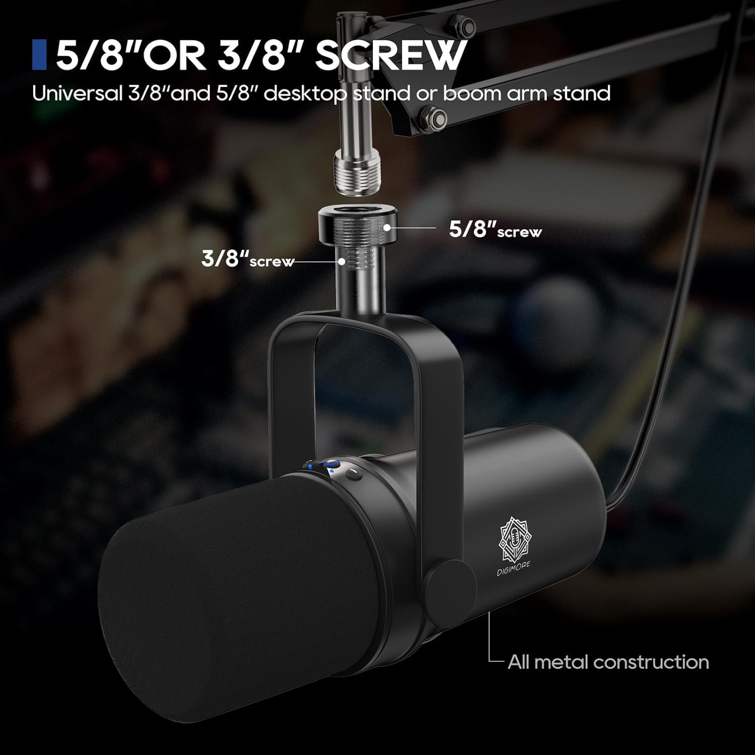 DIGIMORE Dynamic Podcast Microphone | USB/XLR Microphone kit for Streaming & Gaming | 24-Bit/192kHz Chip | Built-in Headphone Output | Mute Button, Gain Button (D-490)