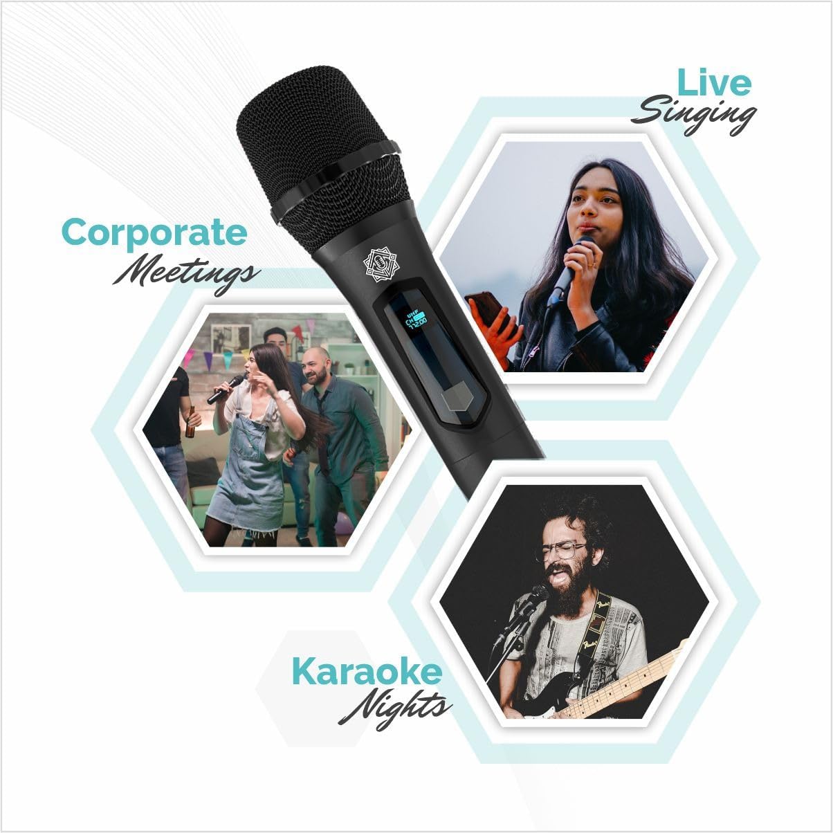 DIGIMORE UHF Wireless Microphone with Rechargeable Receiver and Mic System for House Parties, Outdoor Party, Singing, Classroom (Four Channel Cordless) (D-360 Black)