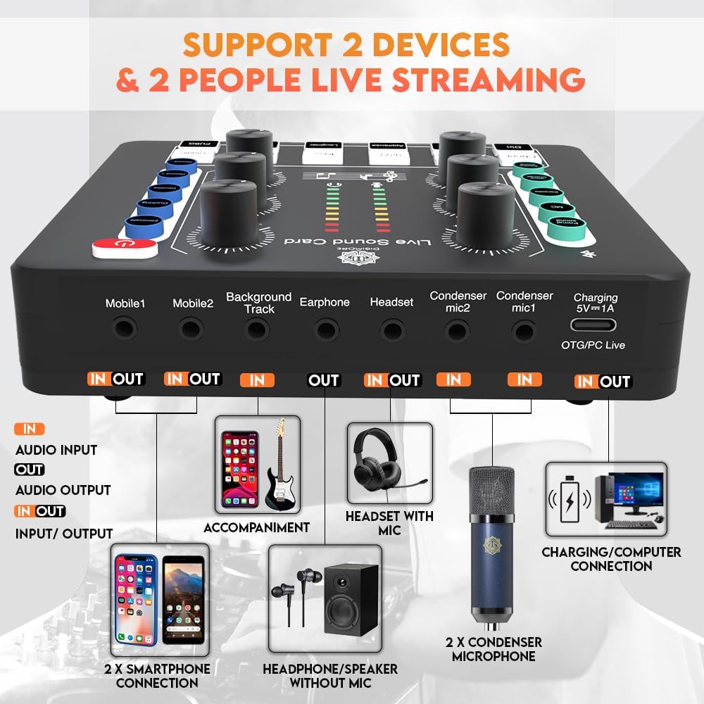 DIGIMORE Dual Condenser Microphone Kit for Singing with D-220 Sound Card | Studio Recording Equipments Full Set, Voice Recorder Mic, Karaoke, Gaming, Podcast & Lecture (D-442)