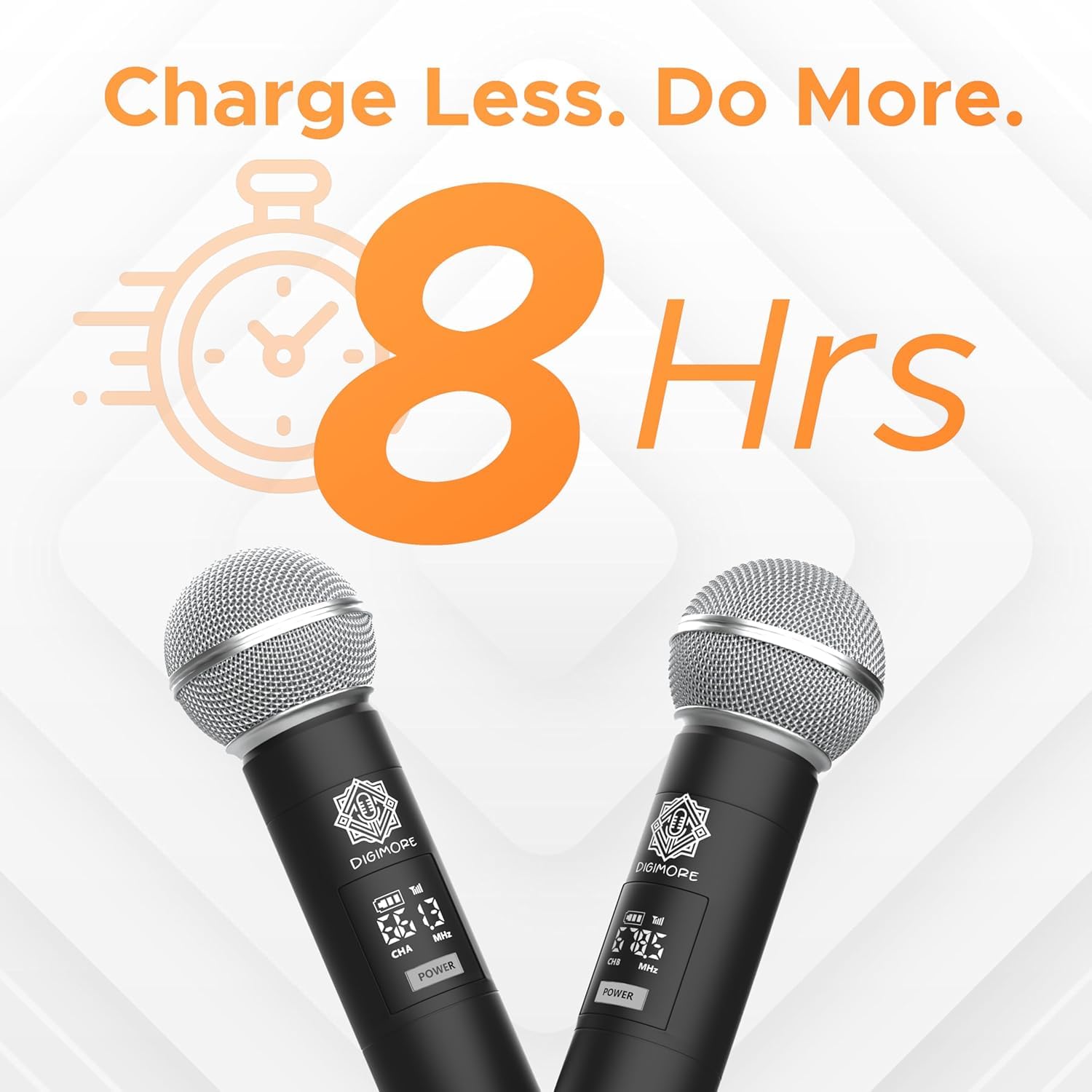 DIGIMORE UHF Dual Wireless Microphone System | 197ft Range | Cardioid Mic |Balanced XLR Outs | 8Hrs Battery Life | Type-C Charging | Perfect for Churches, Singing, Karaoke & Live Shows (D-305 HH)