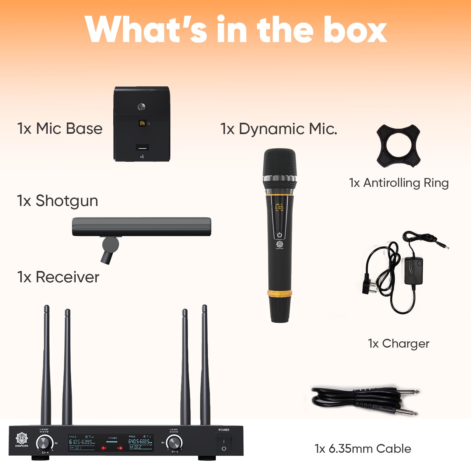 DIGIMORE UHF Wireless Conference Microphone | Desktop Microphone with One Handheld Microphone | 60 Channels | 300 Feet Range | Meetings, Streaming Lectures, Wedding, Social Events (D-630)