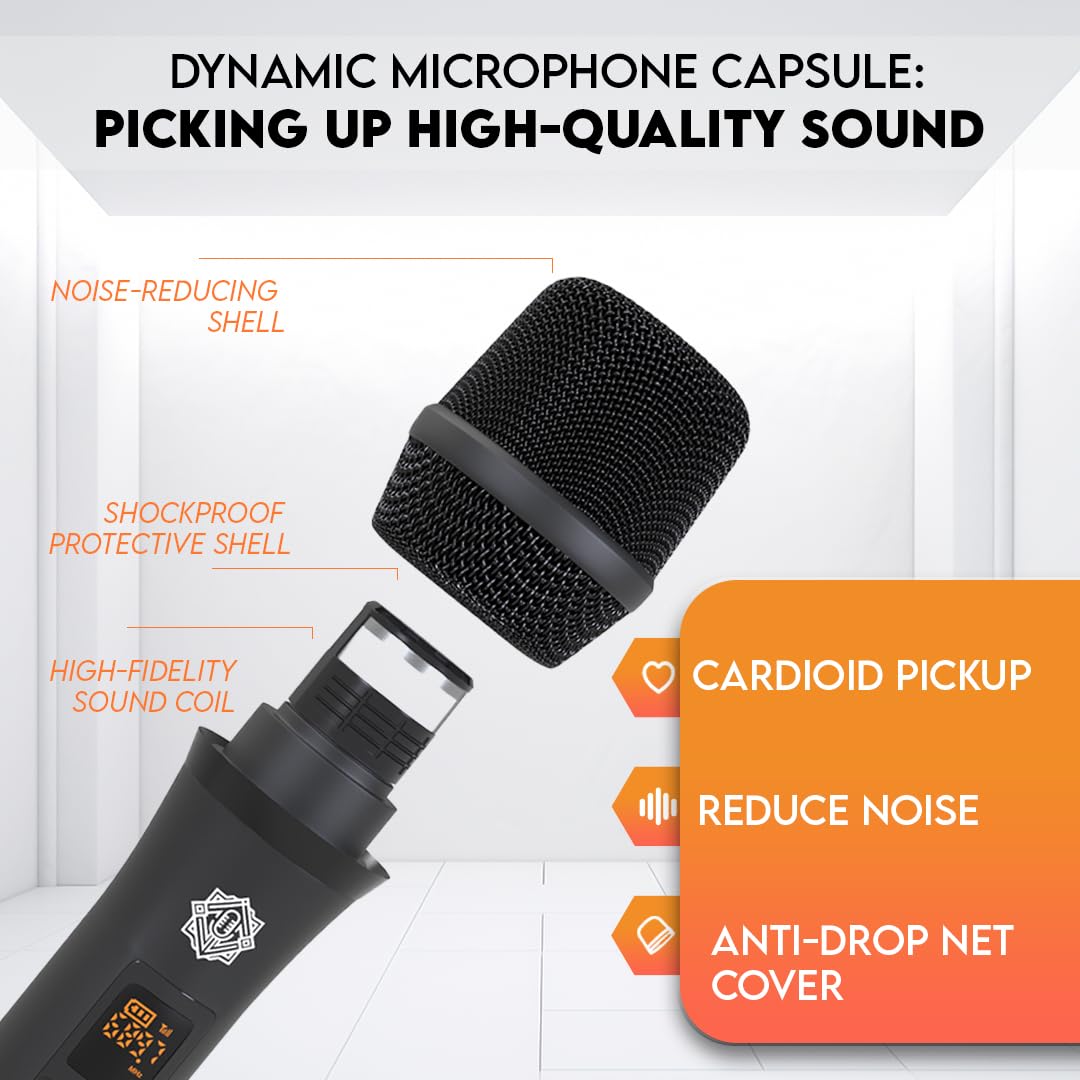 DIGIMORE Dual Wireless Microphone System | 200 Channels | 36 Sets | 328ft Range | IR Blaster | XLR & 6.35mm Output | Flight Case | for Live Performances, Karaoke, Public Speaking, Churches (D-335)