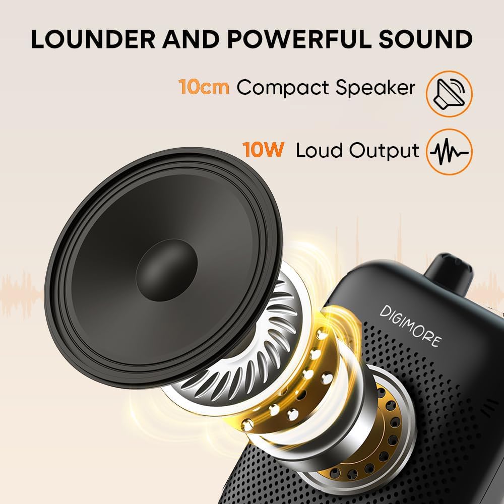 DIGIMORE Wireless Voice Amplifier for Teachers with Bluetooth | 10-Hr Battery | 10W Speaker | Wireless Headset Mic for Tour Guides, Teaching Mic, Factory Visits & PA System (D-1200 WL)