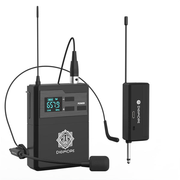DIGIMORE UHF Cordless Headset Mic | 3-Pin Mini XLR Port | Volume Control | 5Hrs Battery Life |150ft Range | <5ms Latency | Ideal for Karaoke, Conferences, Stage, Weddings, Churches (D-341)