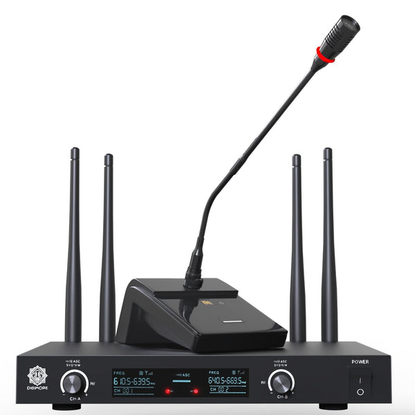 DIGIMORE UHF Wireless Desktop Gooseneck 18" Podium Microphone | 30 Channels | 300ft Long Range | XLR Output | Best for Meetings, Video Conference Microphone, Streaming Lectures (D-600)