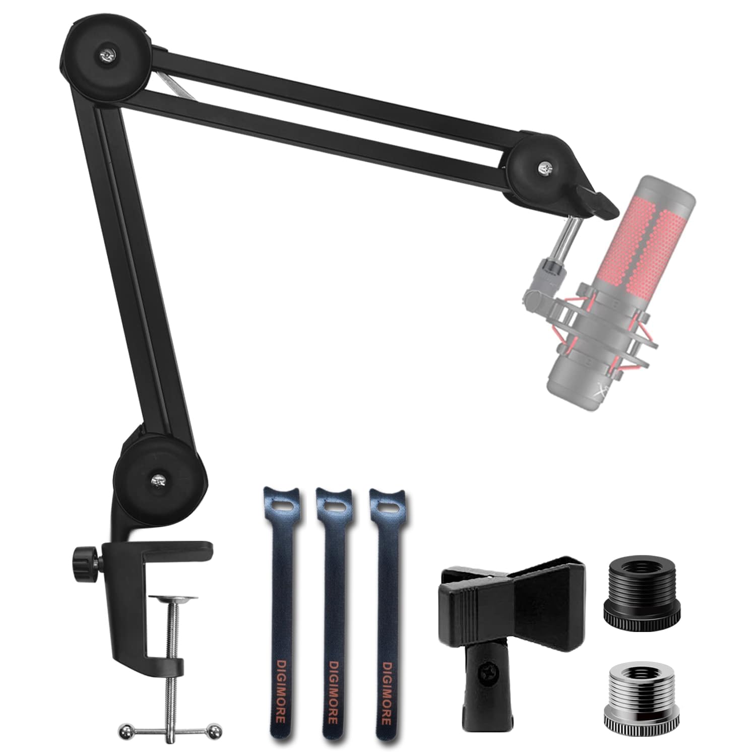 DIGIMORE Heavy Duty Microphone Stand - Adjustable Scissor Boom Arm With Suspension Holder and Mic Clip for Blue Yeti Snowball and Nano Dynamic & Condenser Mics (D-120)