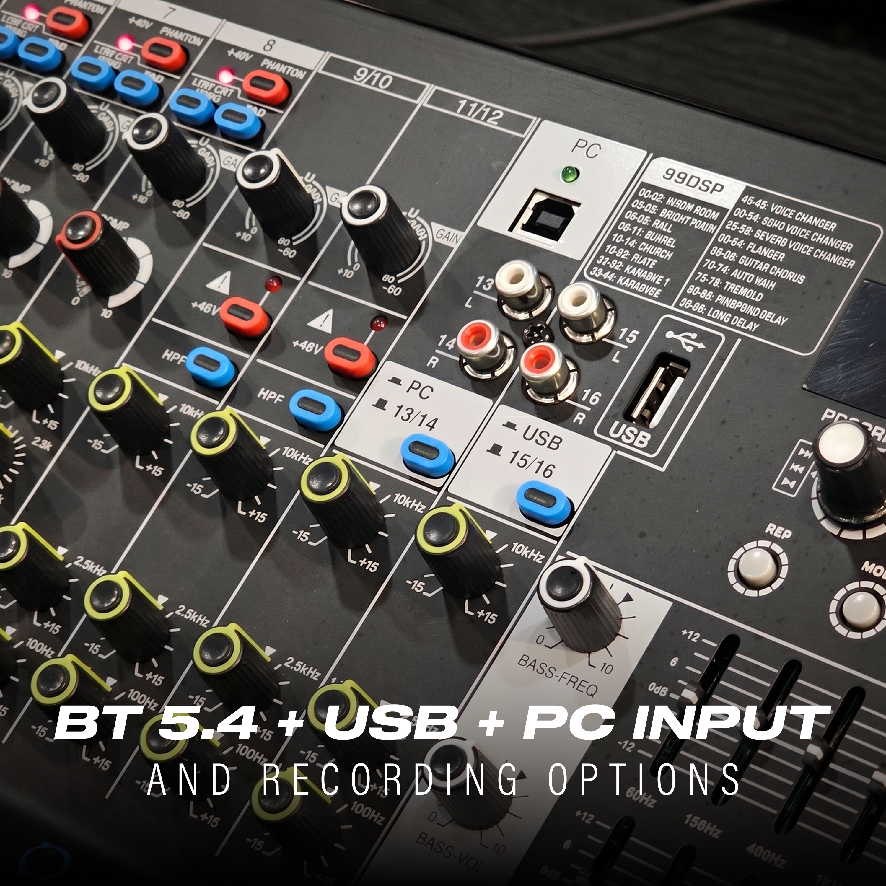 Digimore 16-Channel Audio Mixer | 6 Aux, 4 Groups & 1 Bass XLR Output | Pre/Post Control | Mute & 48V Phantom Power | 99 DSP Effects | BT 5.4/USB/PC Recording | Ideal for DJ & Live Events (D-2016)