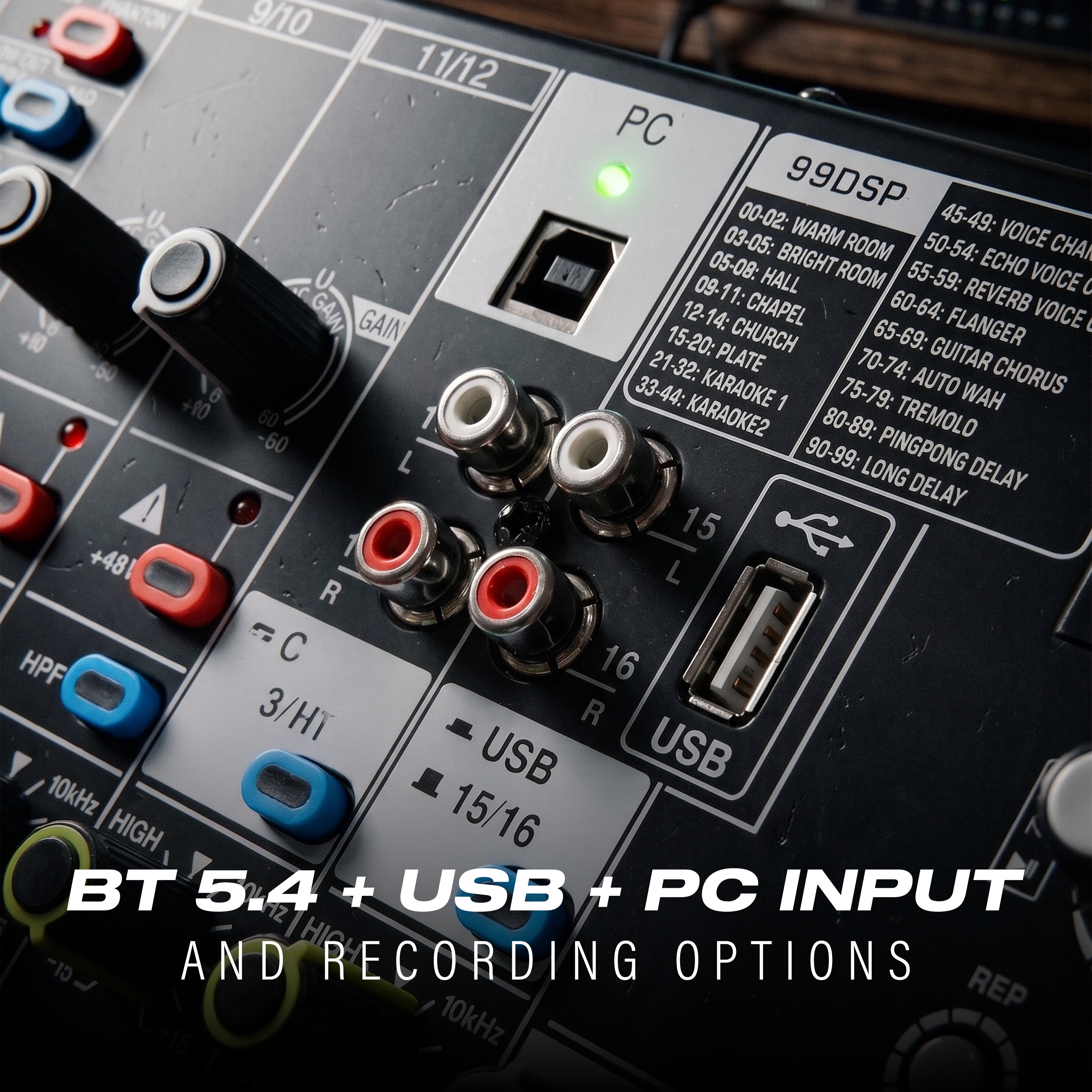 Digimore 24-Channel Audio Mixer | 6 Aux, 4 Groups & 1 Bass XLR Output | Pre/Post Control | Mute & 48V Phantom Power | 99 DSP Effects | BT 5.4/USB/PC Recording | Ideal for DJ & Live Events (D-2024)