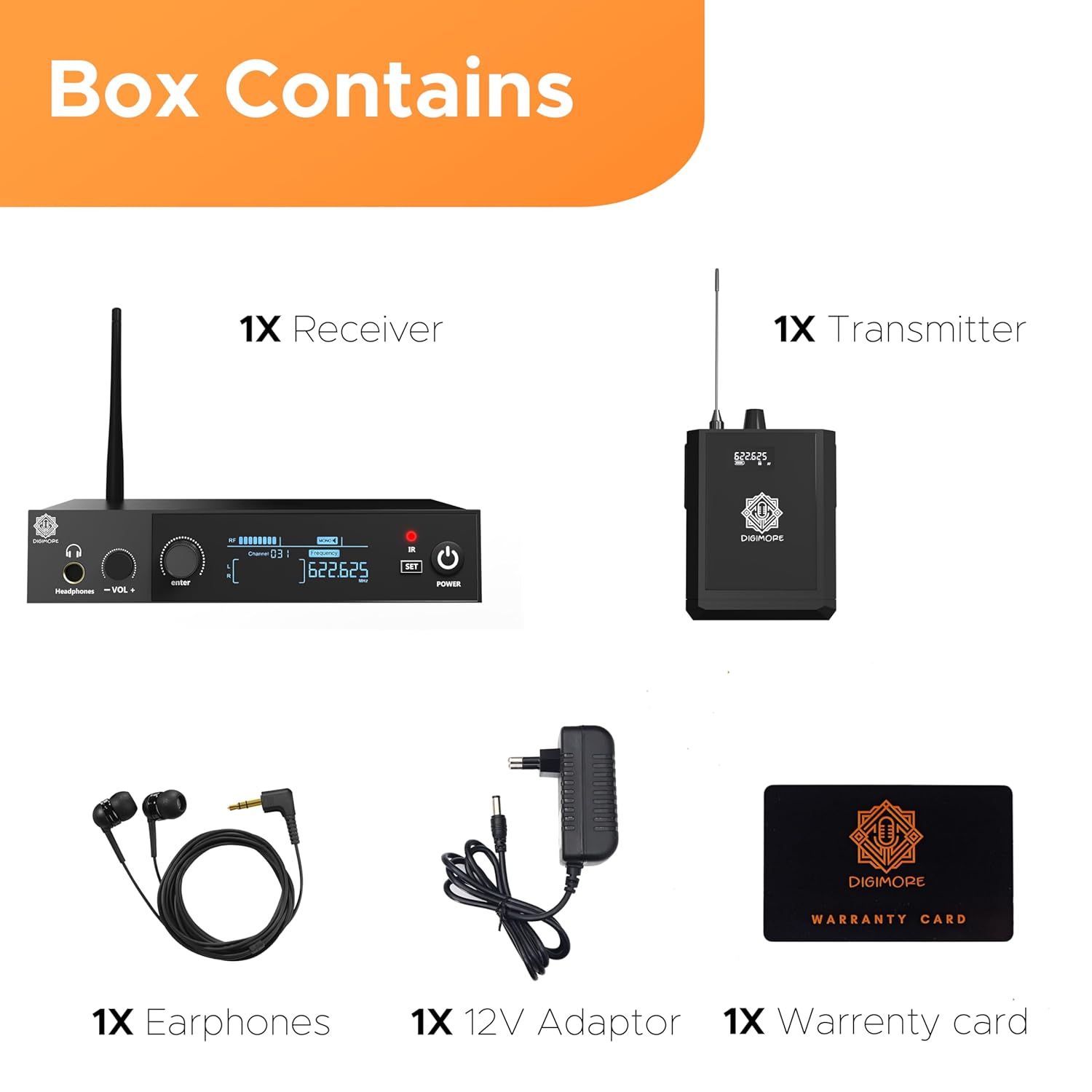 DIGIMORE UHF Wireless in-Ear Monitor System with Earphones | 300 Ft Range | Rack Mount | Professional IEM Stereo System Transmitter | for Studio, Guitar, Band Rehearsal, Live Performance (D-850)