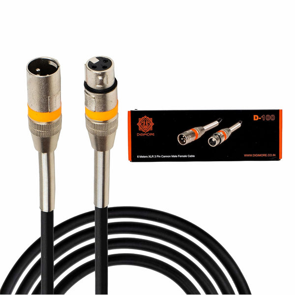 DIGIMORE 20 Feet 3 pin XLR Male to Female XLR Cable with Cable Tie for Microphone, Camera, DMX Lights (D-100)