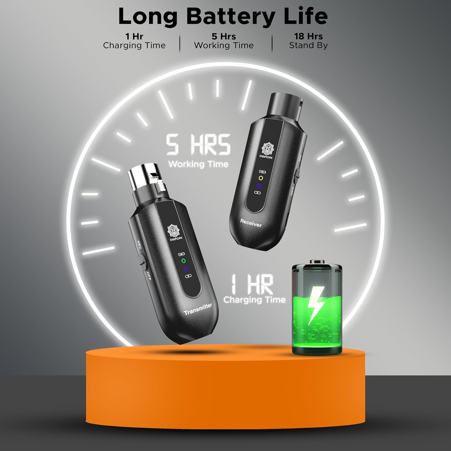 DIGIMORE UHF Wireless XLR Transmitter and Receiver | Up to 100ft Range | 5Hrs Long Battery | <5ms Latency | XLR Connector for Guitars, Mics, Mixers, and PA Systems (D-730 Pro)