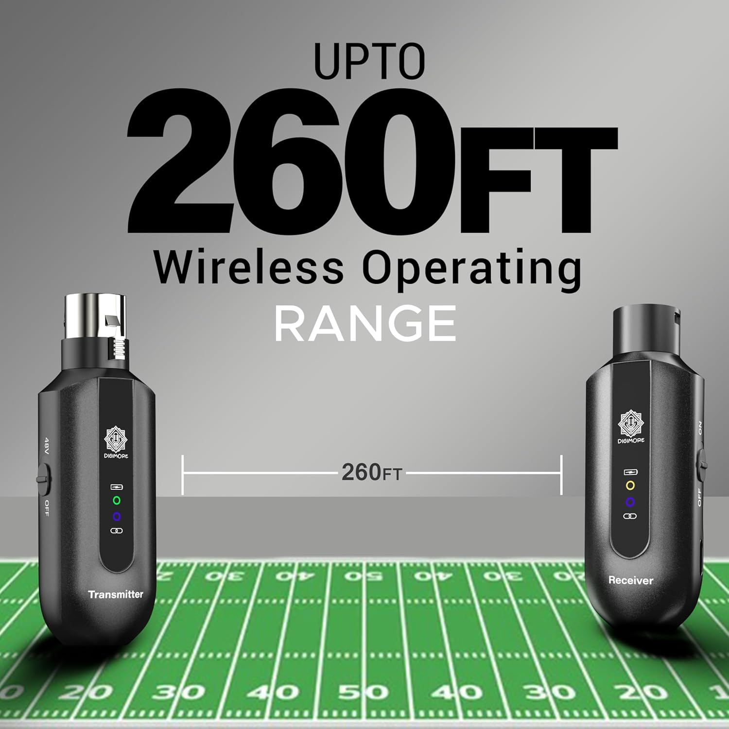 DIGIMORE UHF Wireless XLR Transmitter and Receiver | Up to 100ft Range | 5Hrs Long Battery | <5ms Latency | XLR Connector for Guitars, Mics, Mixers, and PA Systems (D-730 Pro)
