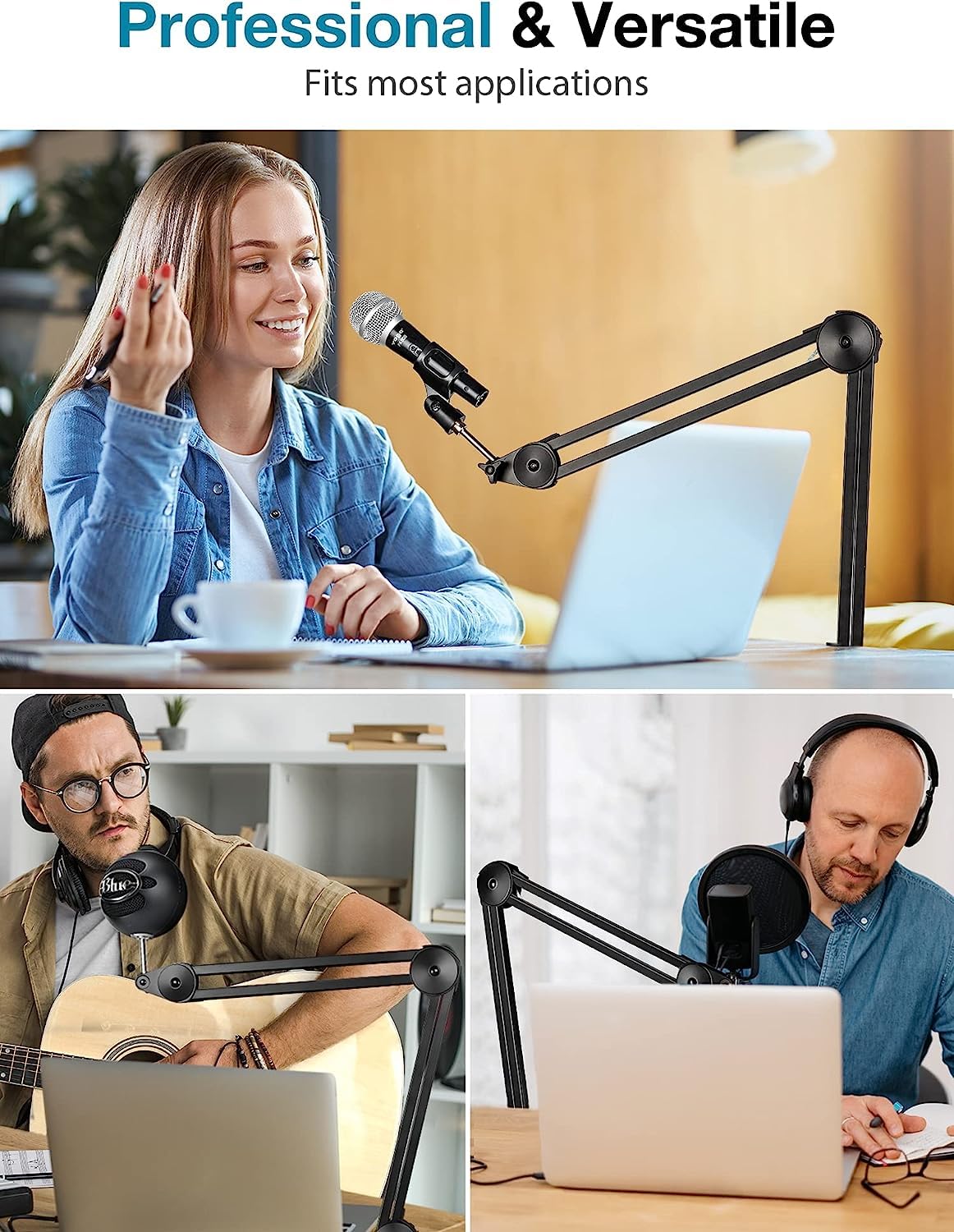 DIGIMORE Heavy Duty Microphone Stand - Adjustable Scissor Boom Arm With Suspension Holder and Mic Clip for Blue Yeti Snowball and Nano Dynamic & Condenser Mics (D-120)