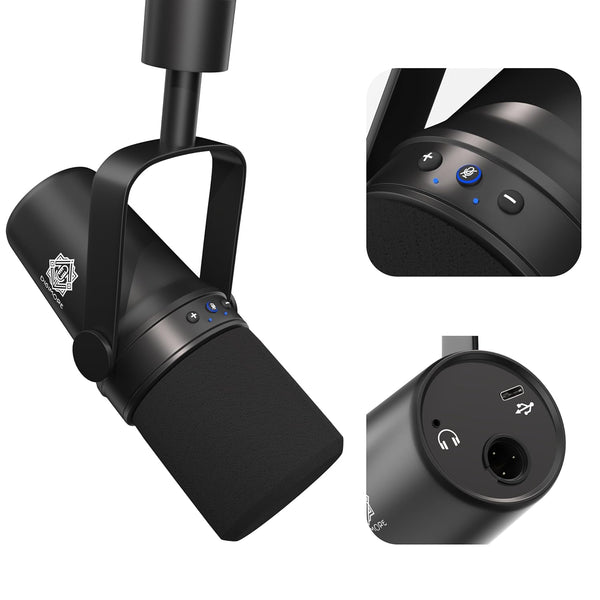 DIGIMORE Dynamic Podcast Microphone | USB/XLR Microphone kit for Streaming & Gaming | 24-Bit/192kHz Chip | Built-in Headphone Output | Mute Button, Gain Button (D-490)