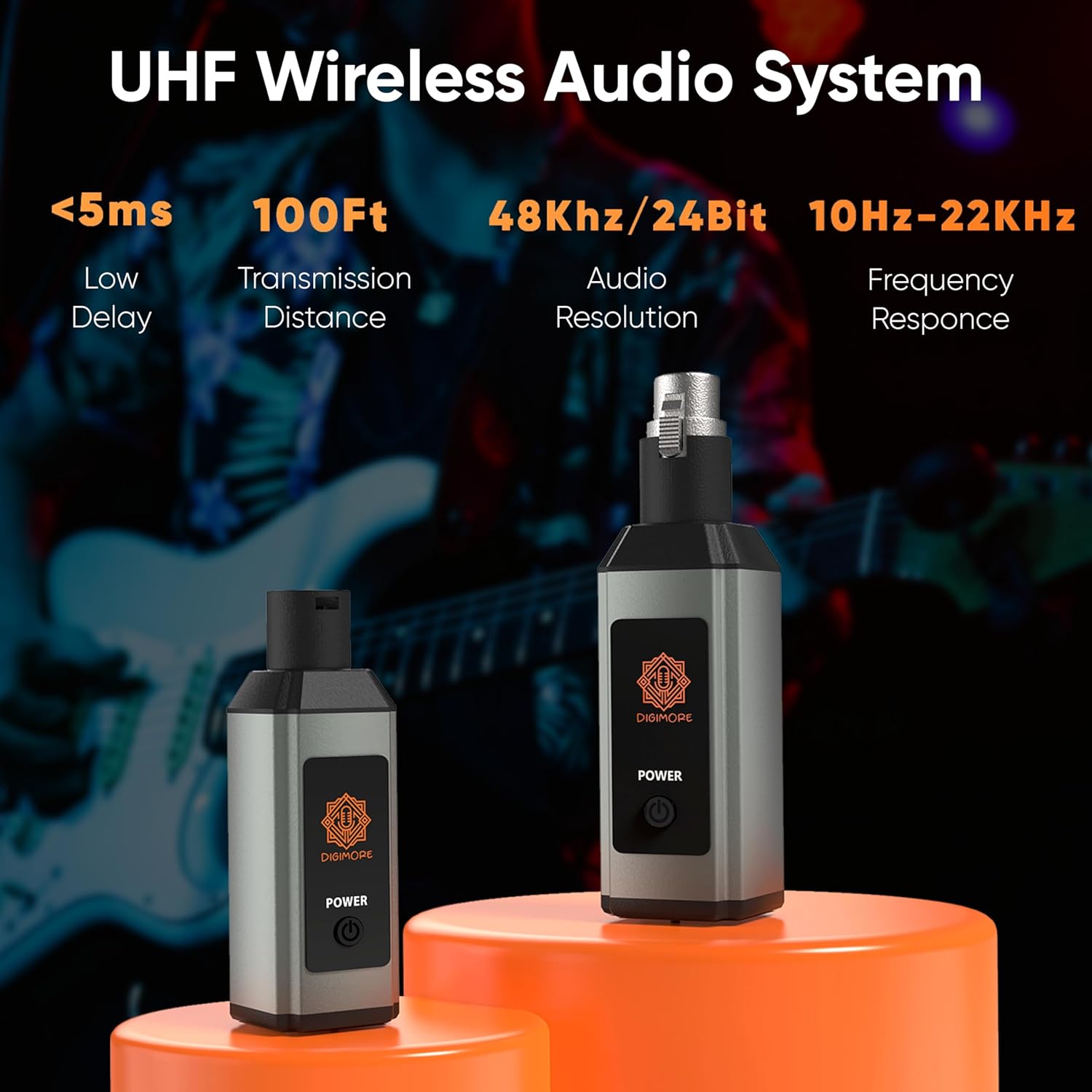 DIGIMORE UHF Wireless XLR Transmitter and Receiver | Up to 100ft Range | 5Hrs Long Battery | <5ms Latency | XLR Connector for Guitars, Mics, Mixers, and PA Systems (D-710)