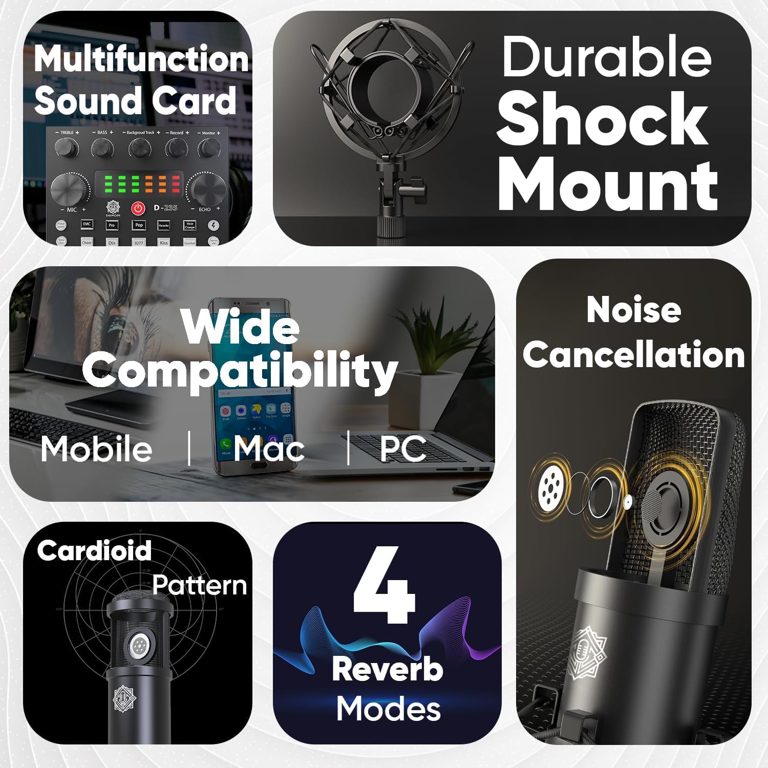 DIGIMORE Condenser Mic for Singing with V8 Sound Card | Condenser Microphone Kit | Voice Changer | Studio Recording Equipments Full Set, Voice Recorder Mic, Karaoke, Gaming, Podcast & Lecture (D-430)
